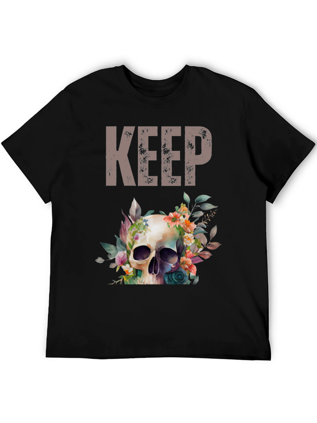 Floral Skull Graphic Tee - Keep Going