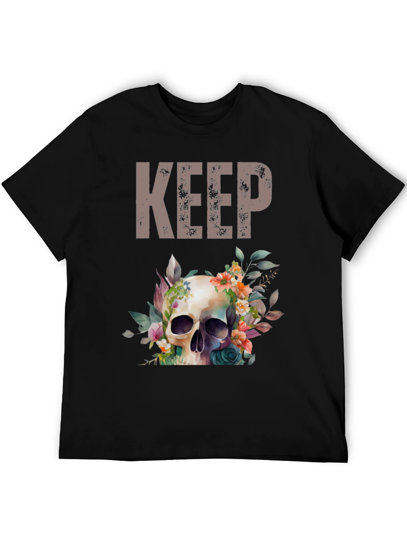 Floral Skull Graphic Tee - Keep Going