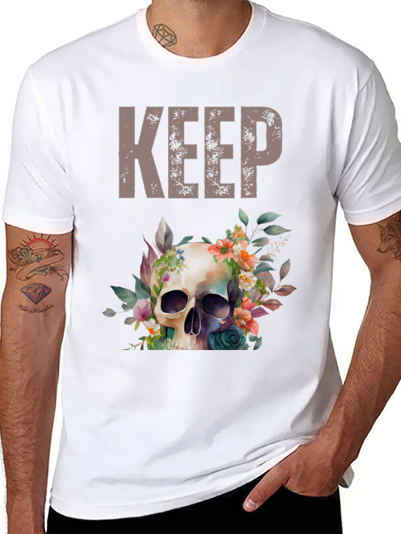 Floral Skull Graphic Tee - Keep Going