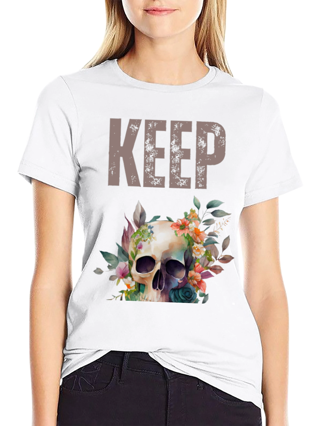 Floral Skull Graphic Tee - Keep Going