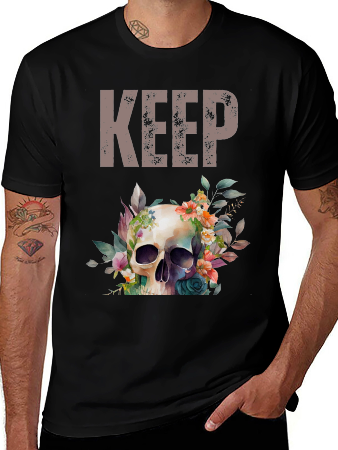 Floral Skull Graphic Tee - Keep Going