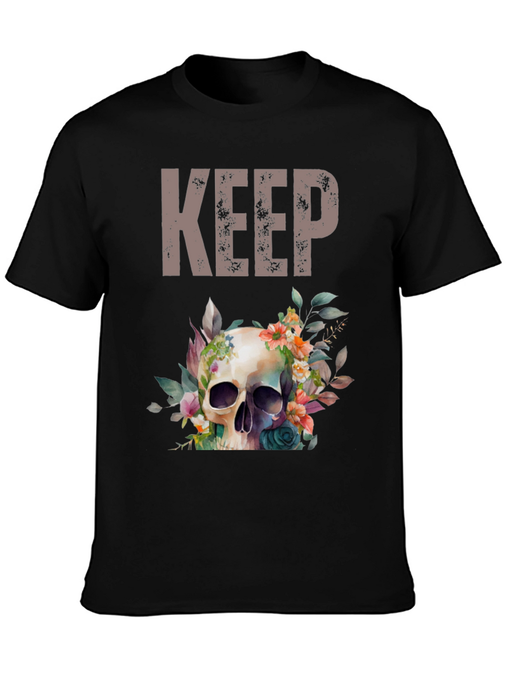 Floral Skull Graphic Tee - Keep Going