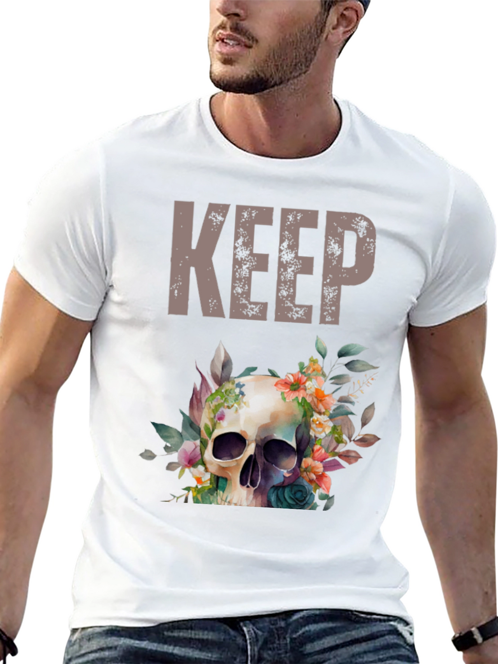 Floral Skull Graphic Tee - Keep Going
