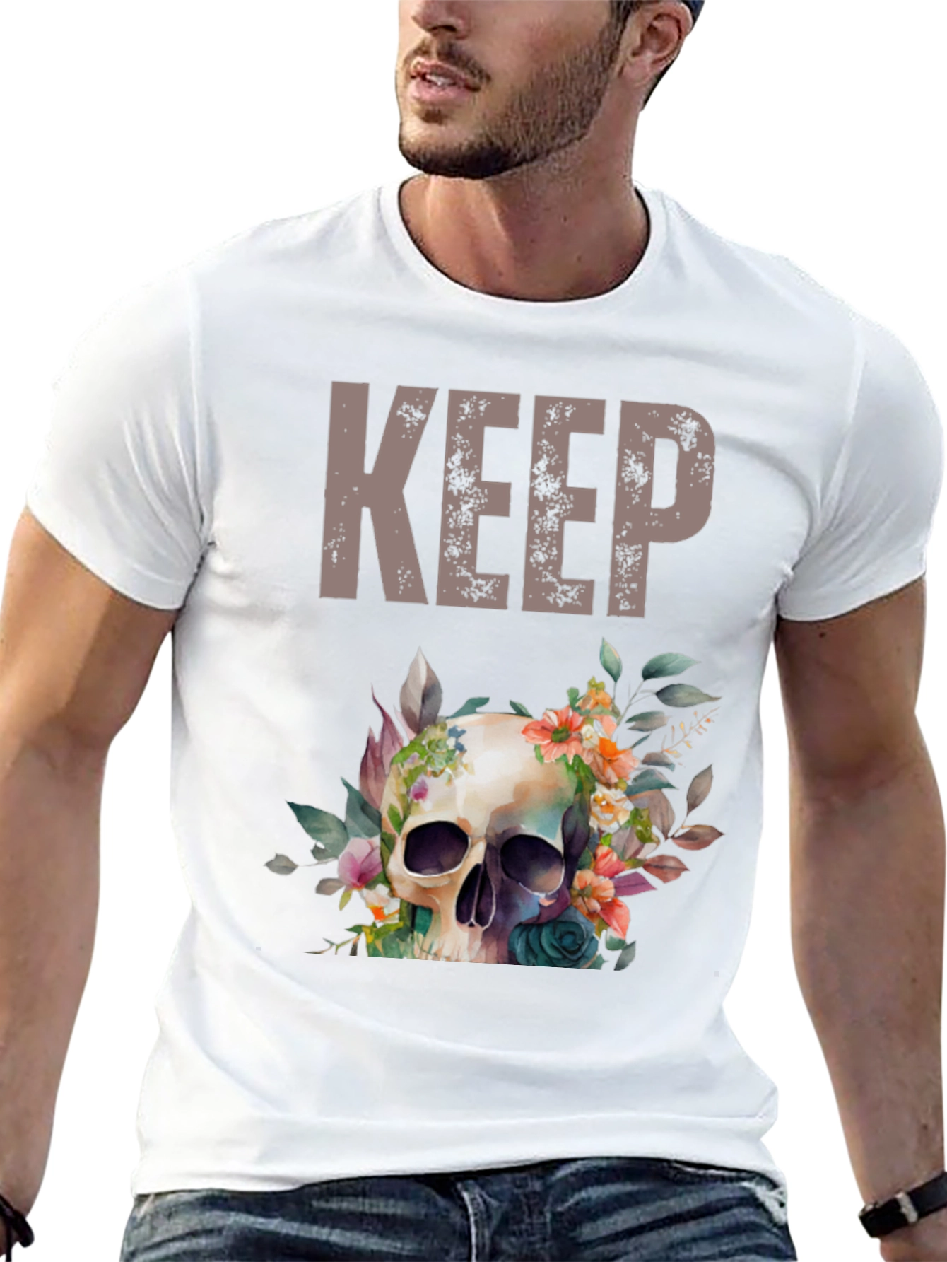 Floral Skull Graphic Tee - Keep Going