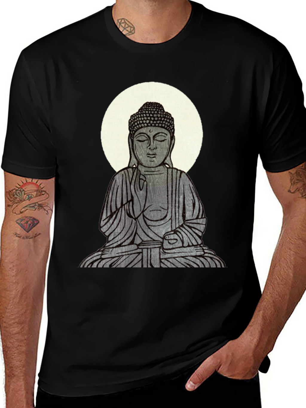 Buddha Graphic Print Black T-Shirt