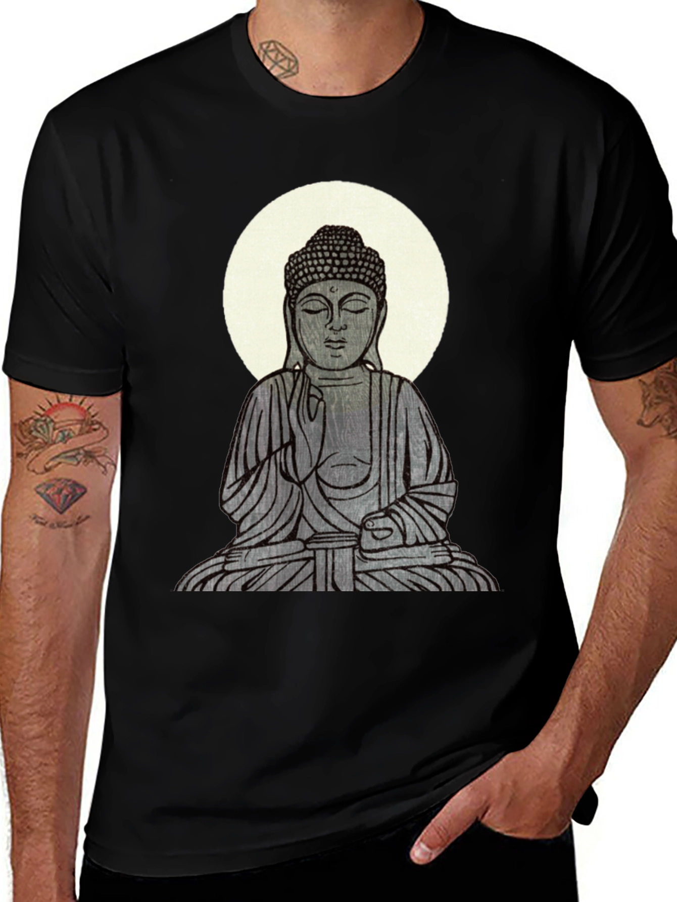 Buddha Graphic Print Black T-Shirt