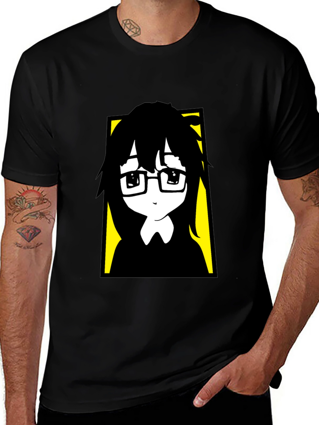 Anime Style Graphic Print Black T-Shirt