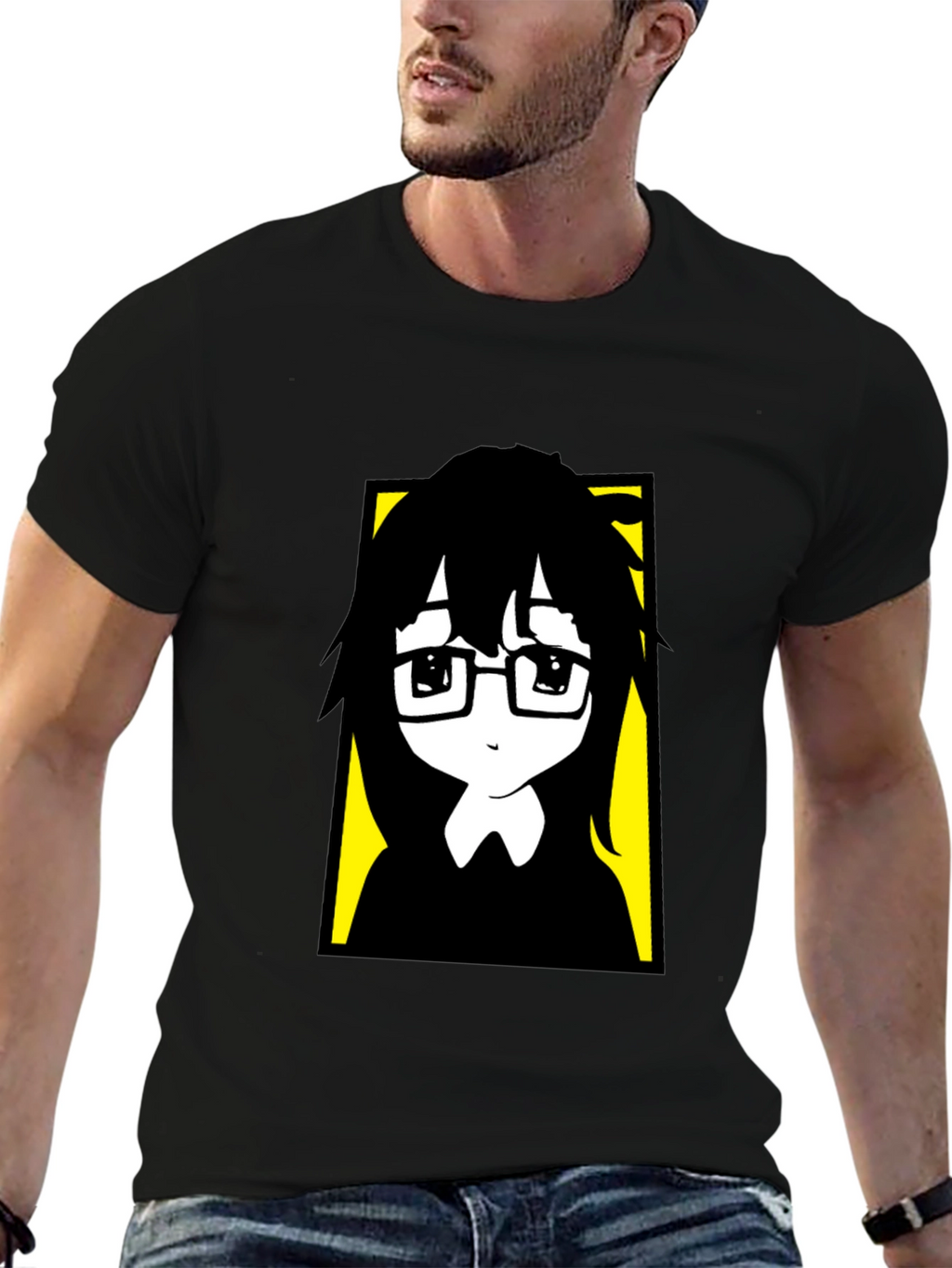 Anime Style Graphic Print Black T-Shirt