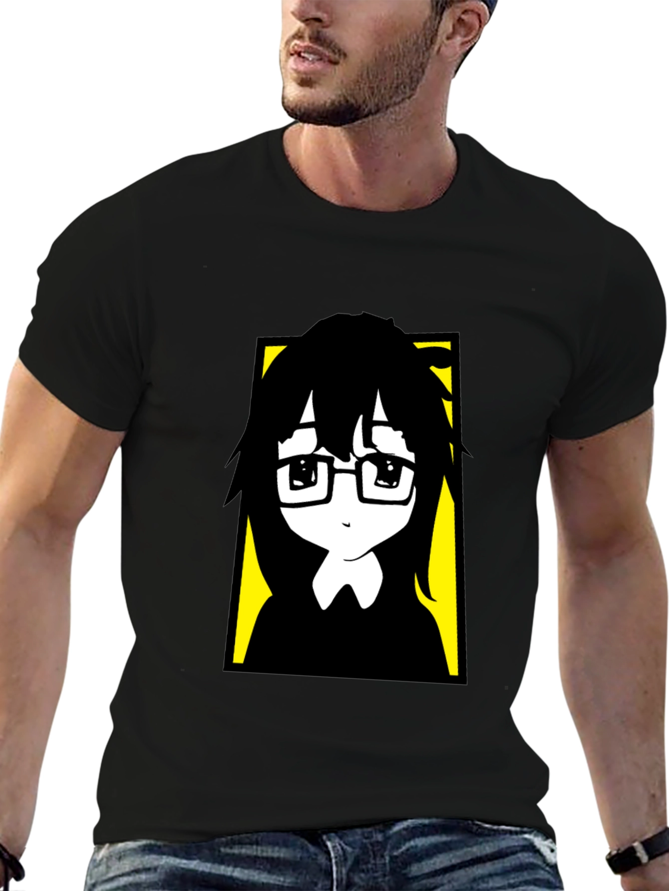 Anime Style Graphic Print Black T-Shirt