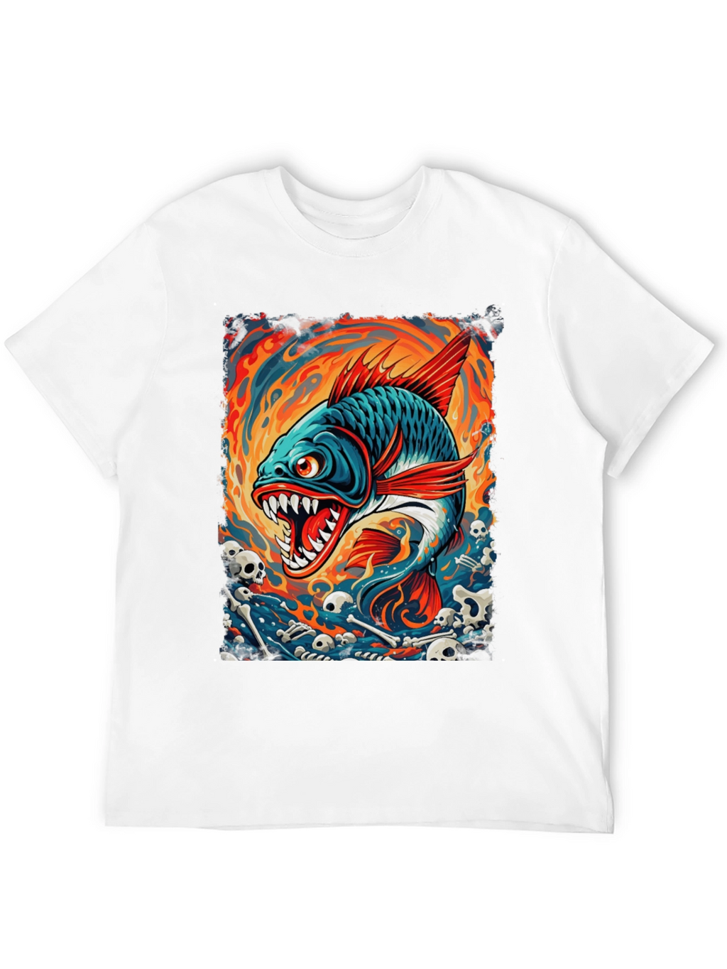Mens Black T-Shirt - Graphic Fish Design