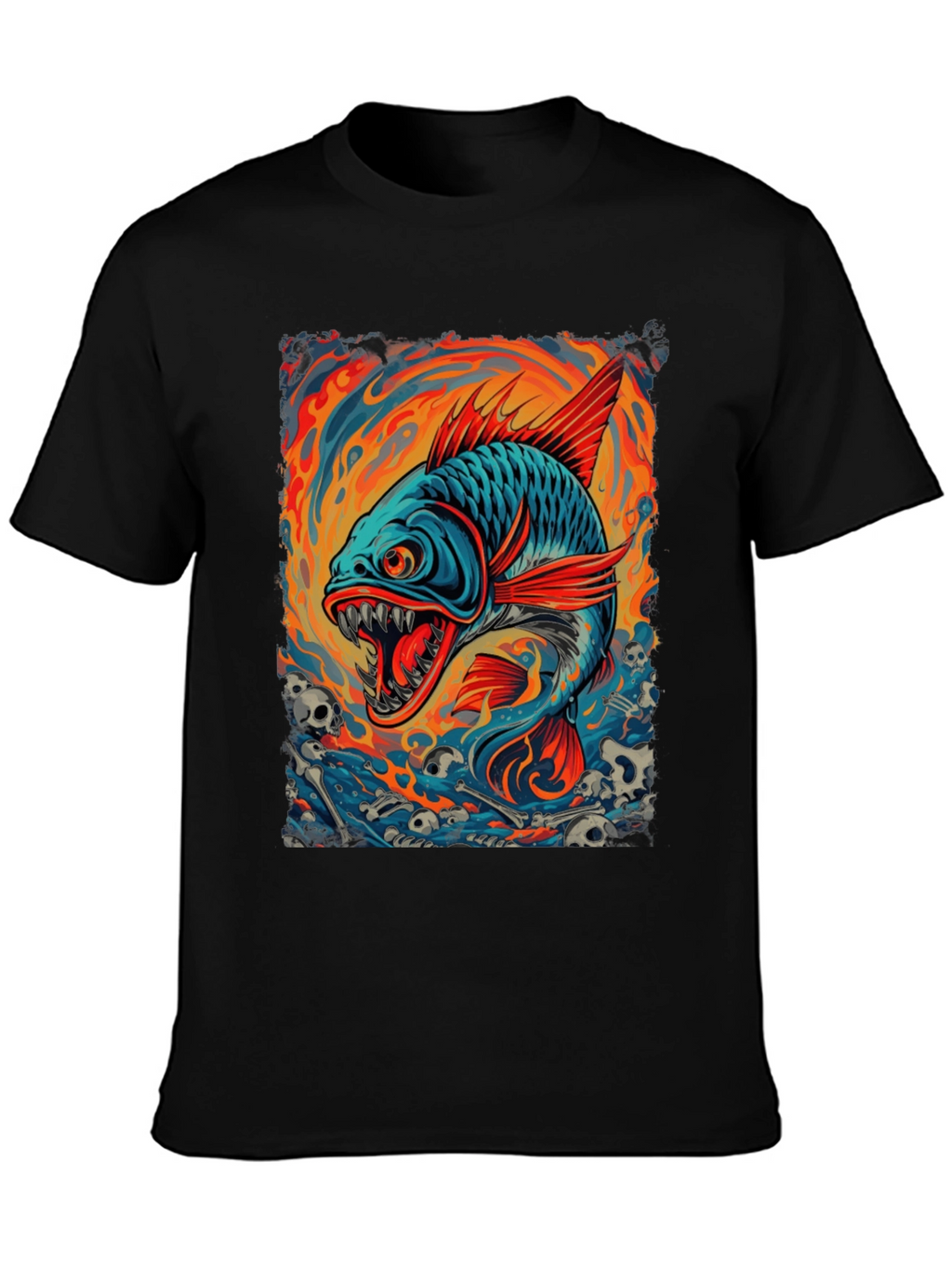 Mens Black T-Shirt - Graphic Fish Design