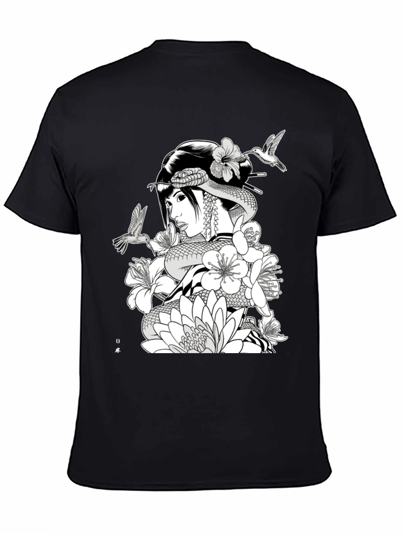 Geisha Snake Black T-Shirt - Unique Graphic Tee