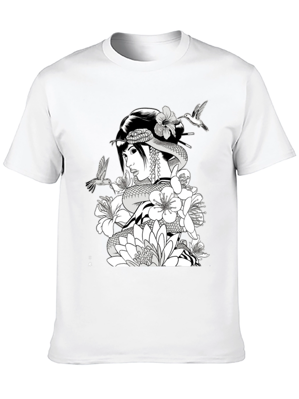 Geisha Snake Black T-Shirt - Unique Graphic Tee