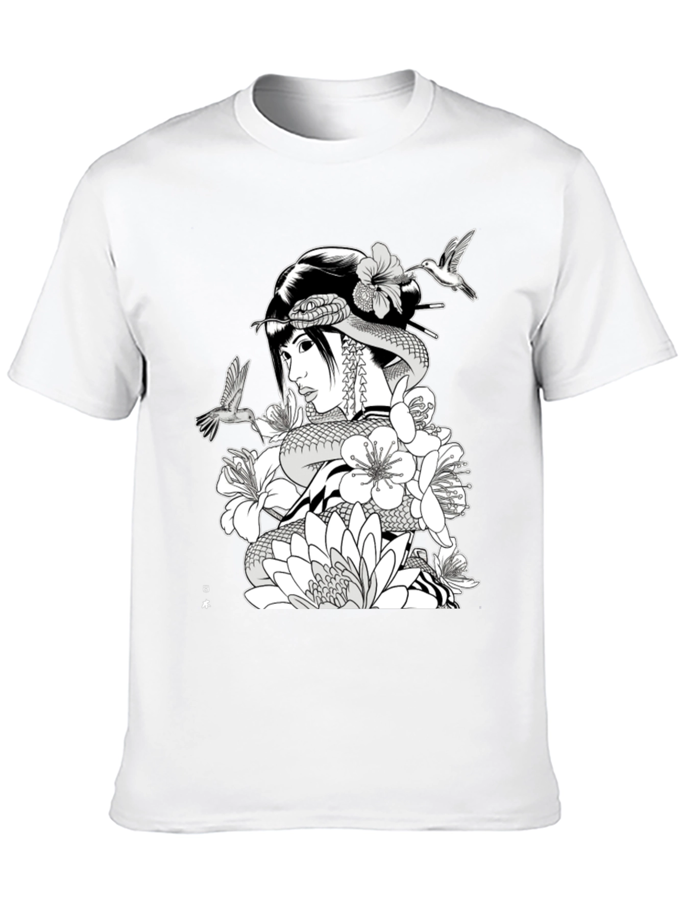 Geisha Snake Black T-Shirt - Unique Graphic Tee