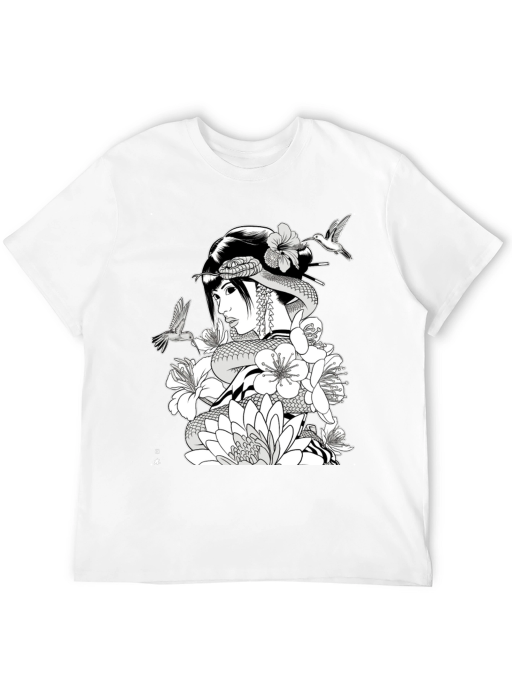 Geisha Snake Black T-Shirt - Unique Graphic Tee