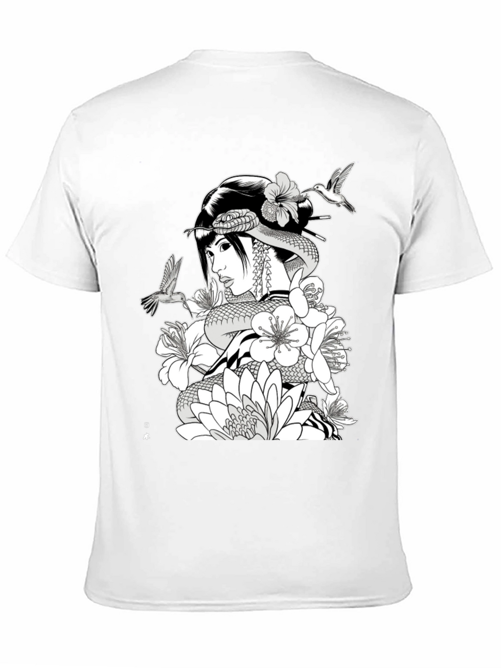 Geisha Snake Black T-Shirt - Unique Graphic Tee
