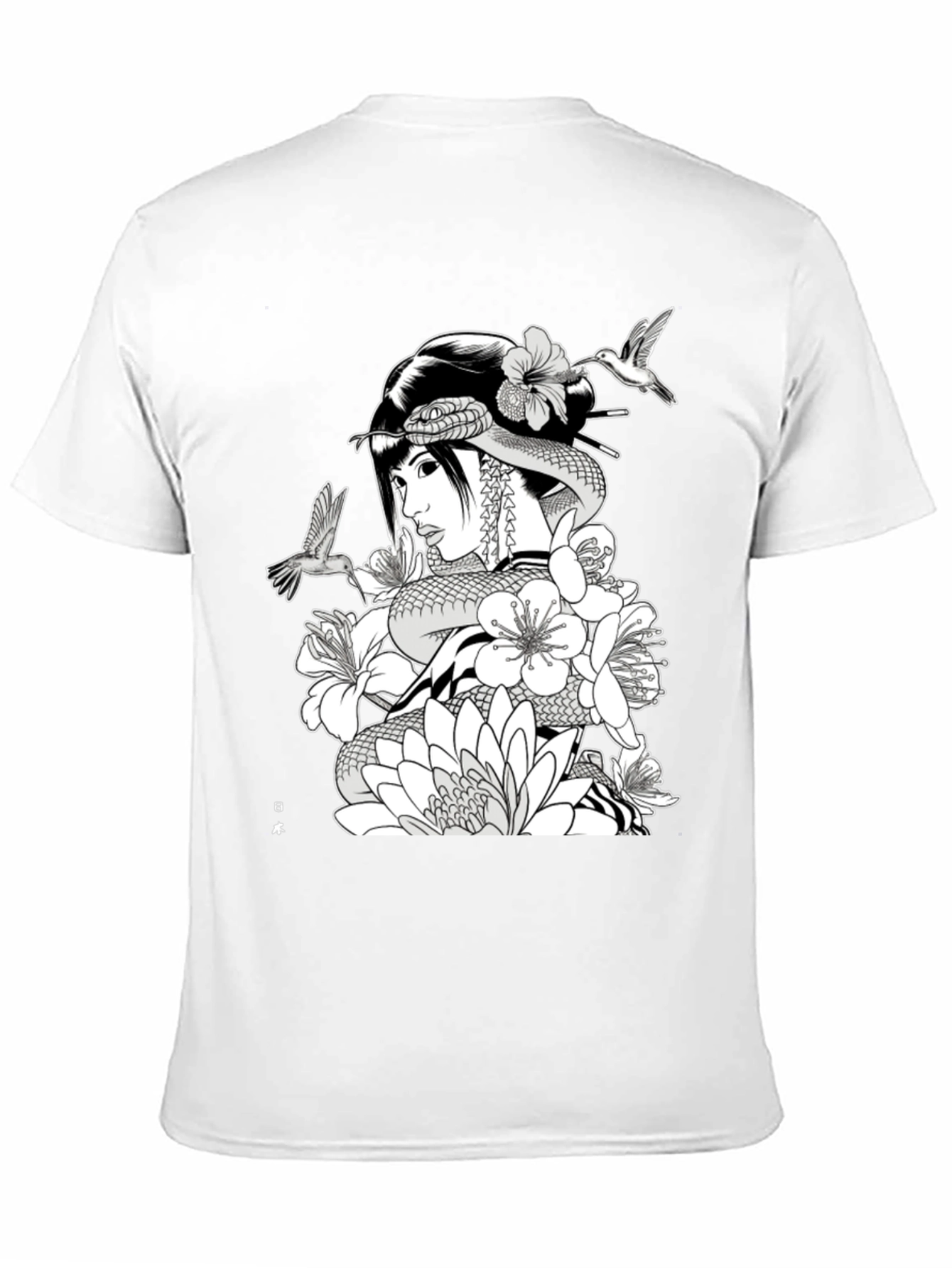 Geisha Snake Black T-Shirt - Unique Graphic Tee