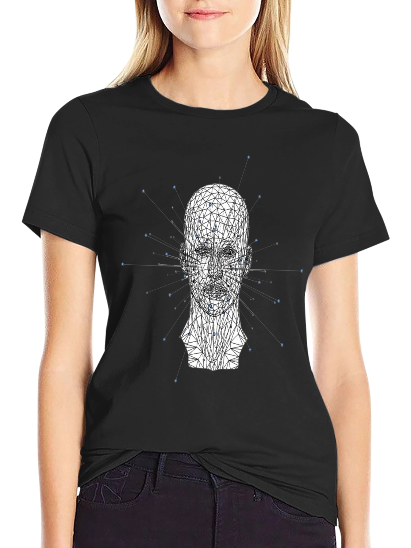 Geometric Head Graphic Print Black T-Shirt