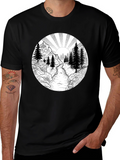 Nature Scene Graphic Tee - Black Cotton T-Shirt