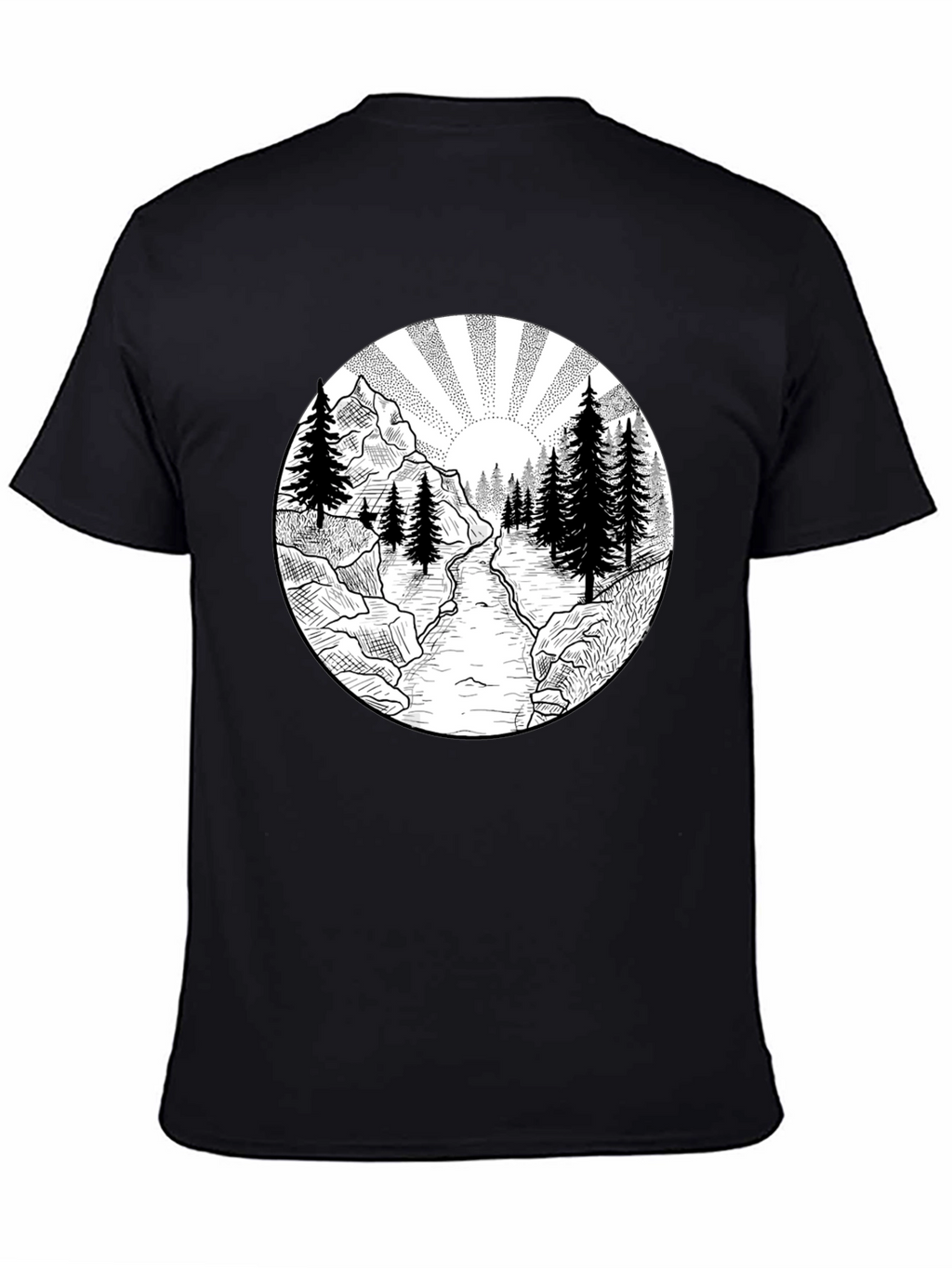Nature Scene Graphic Tee - Black Cotton T-Shirt