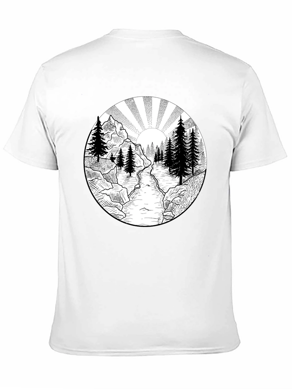 Nature Scene Graphic Tee - Black Cotton T-Shirt