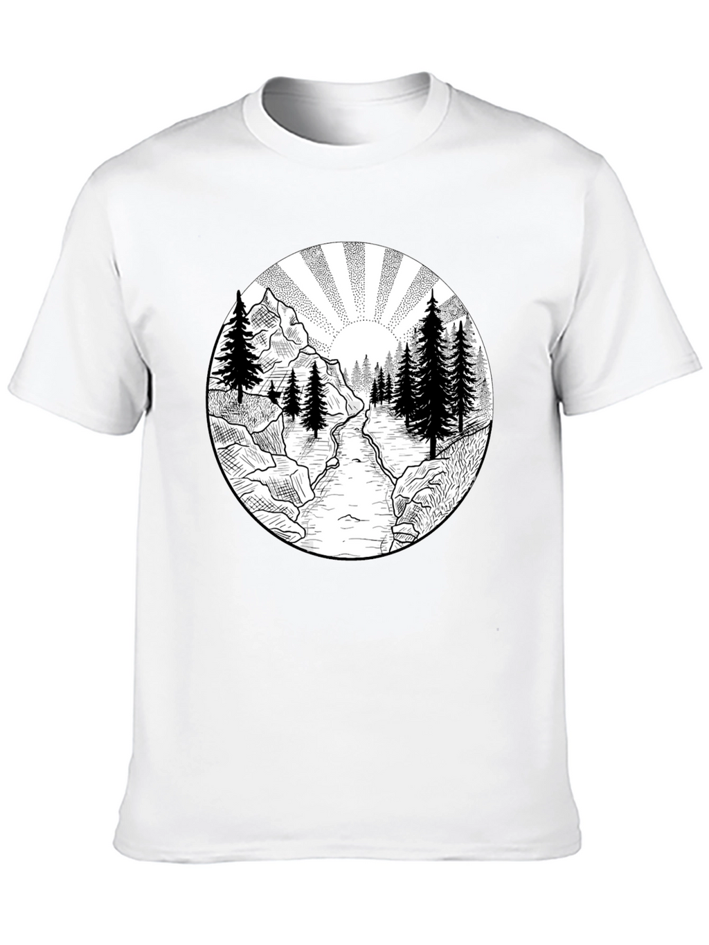 Nature Scene Graphic Tee - Black Cotton T-Shirt