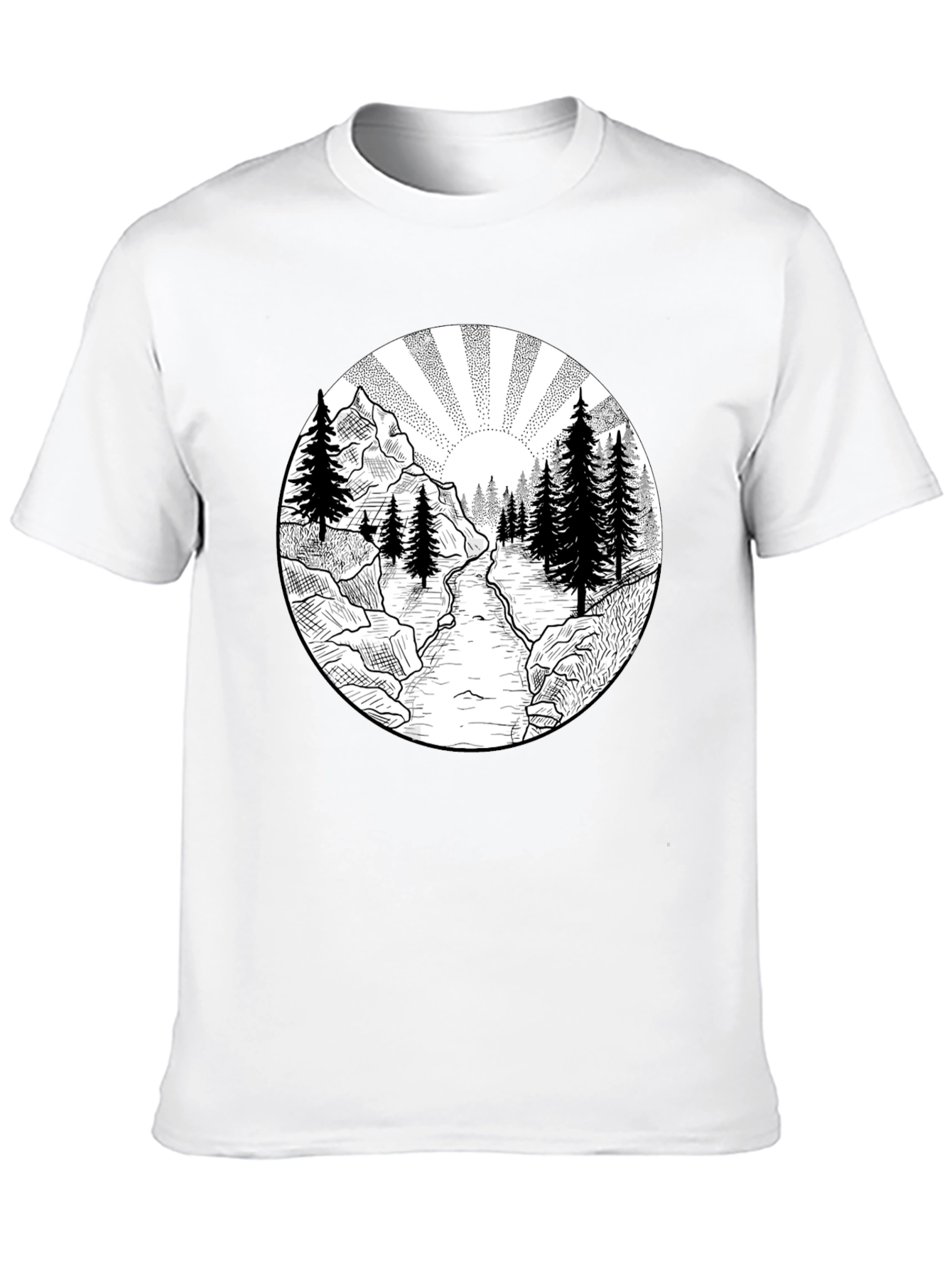 Nature Scene Graphic Tee - Black Cotton T-Shirt