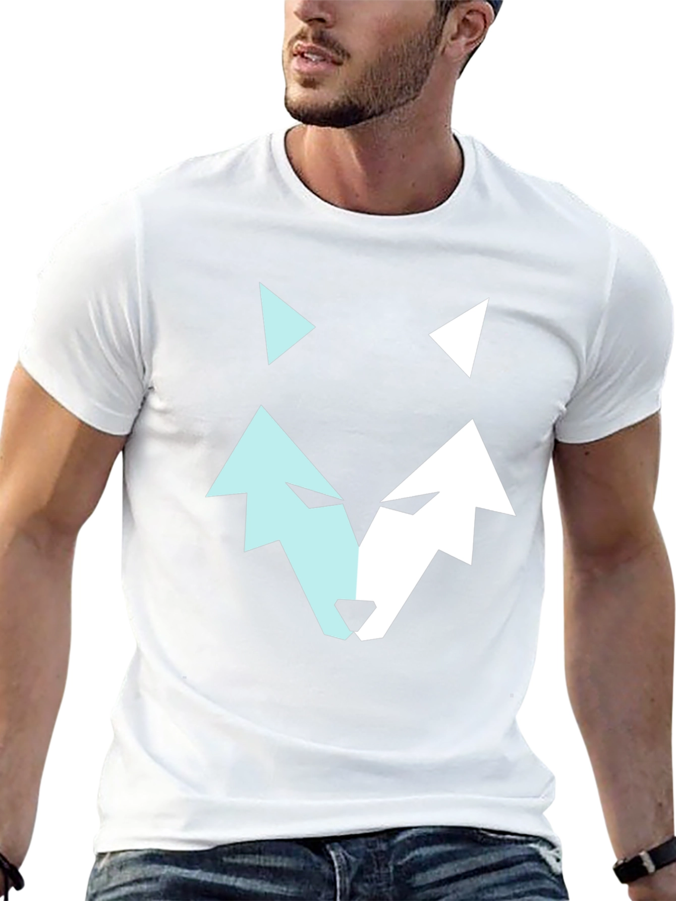 Geometric Wolf Graphic Tee - Modern Mens Black T-Shirt