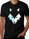 Geometric Wolf Graphic Tee - Modern Mens Black T-Shirt