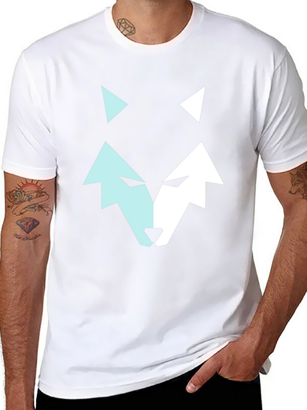 Geometric Wolf Graphic Tee - Modern Mens Black T-Shirt