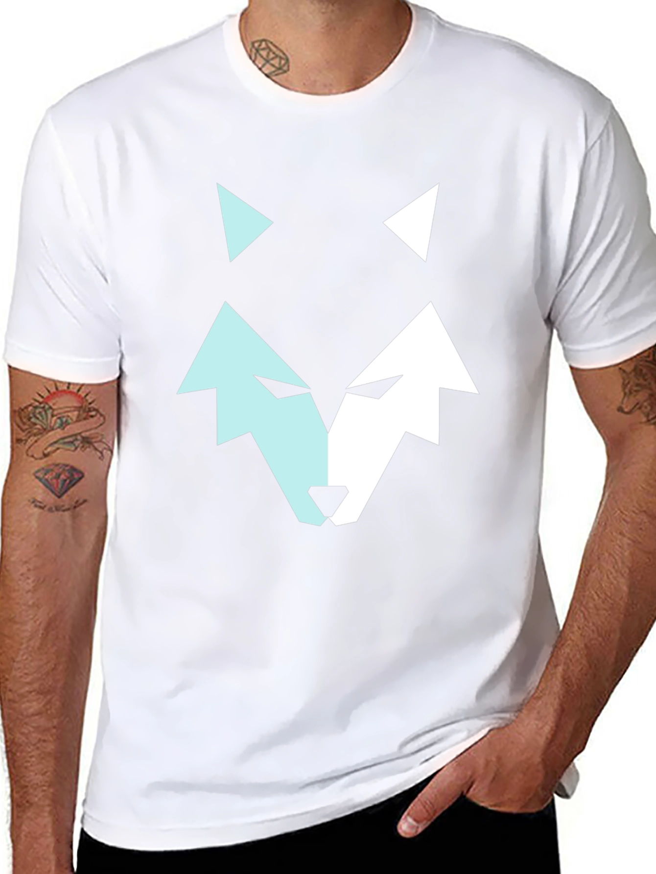 Geometric Wolf Graphic Tee - Modern Mens Black T-Shirt