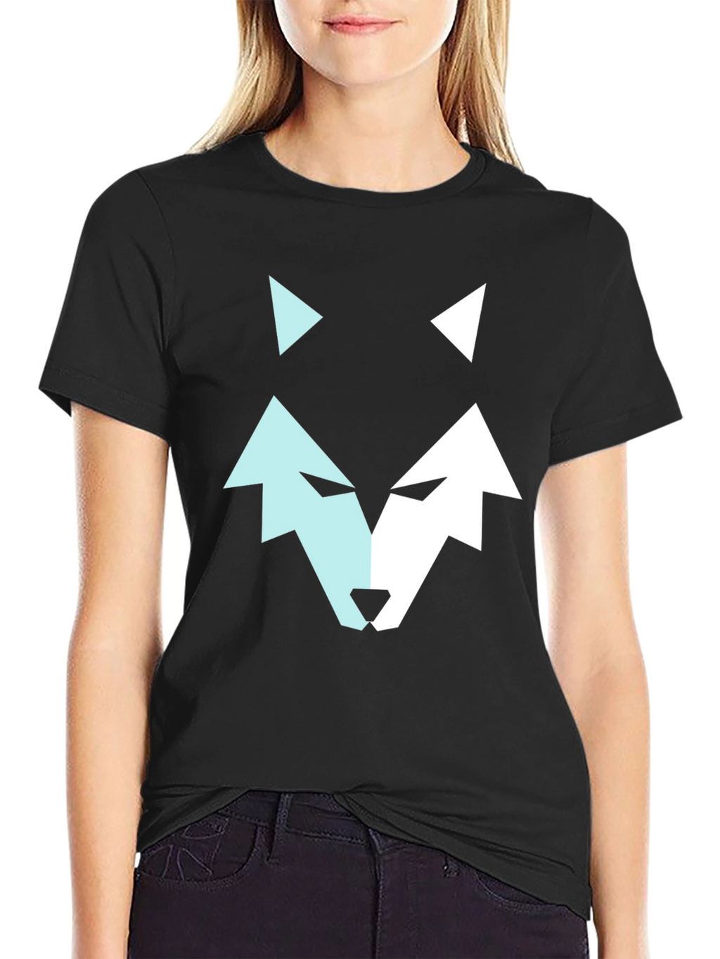 Geometric Wolf Graphic Tee - Modern Mens Black T-Shirt