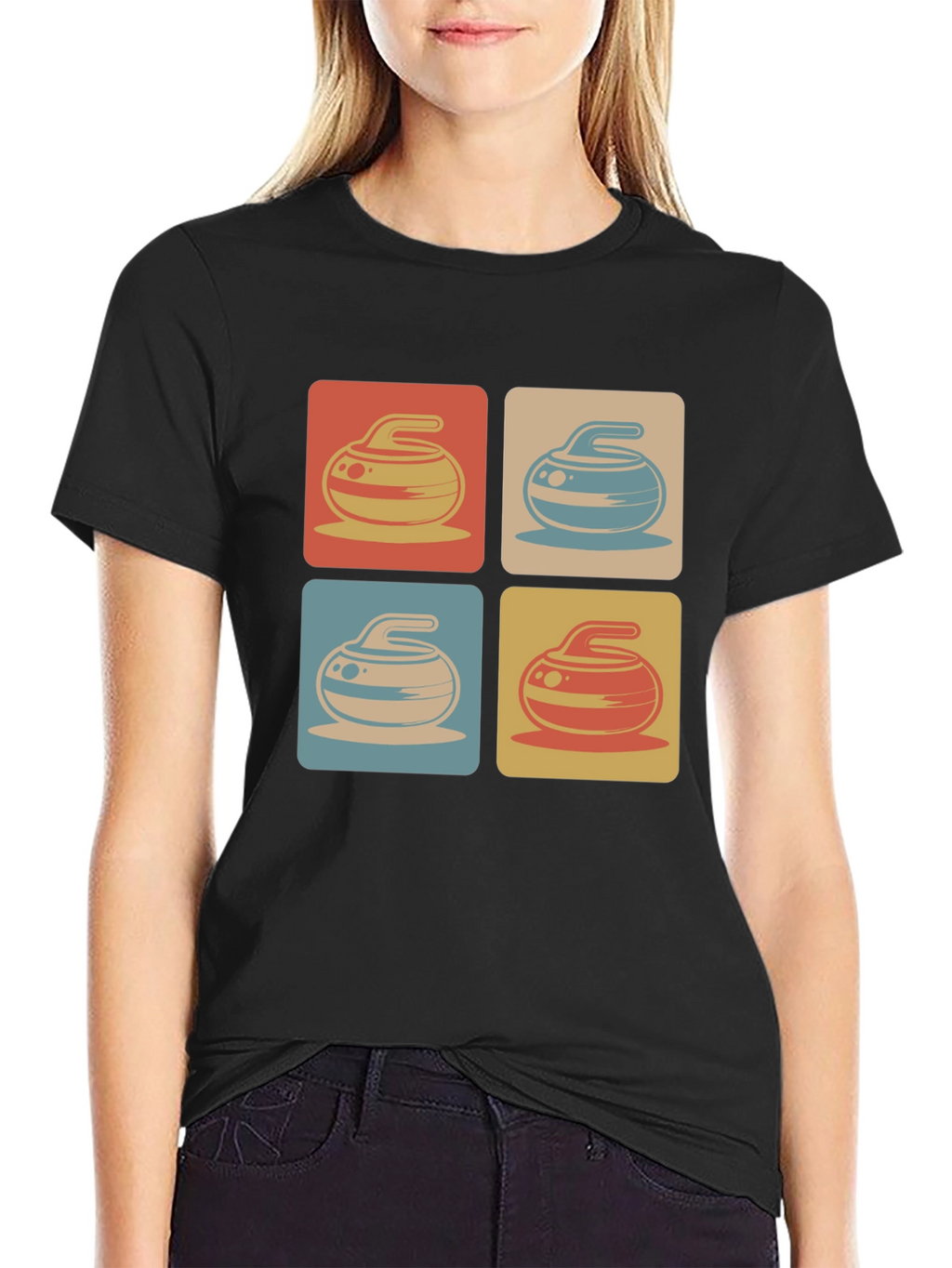 Retro Curling Rock Pattern Tee