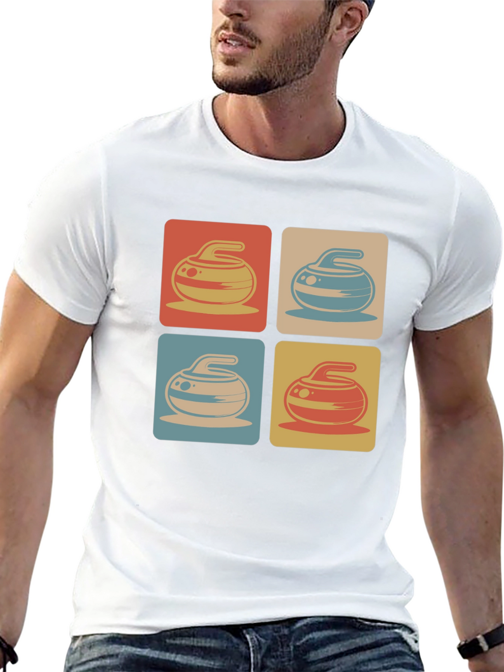 Retro Curling Rock Pattern Tee