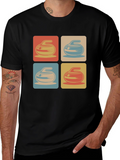 Retro Curling Rock Pattern Tee