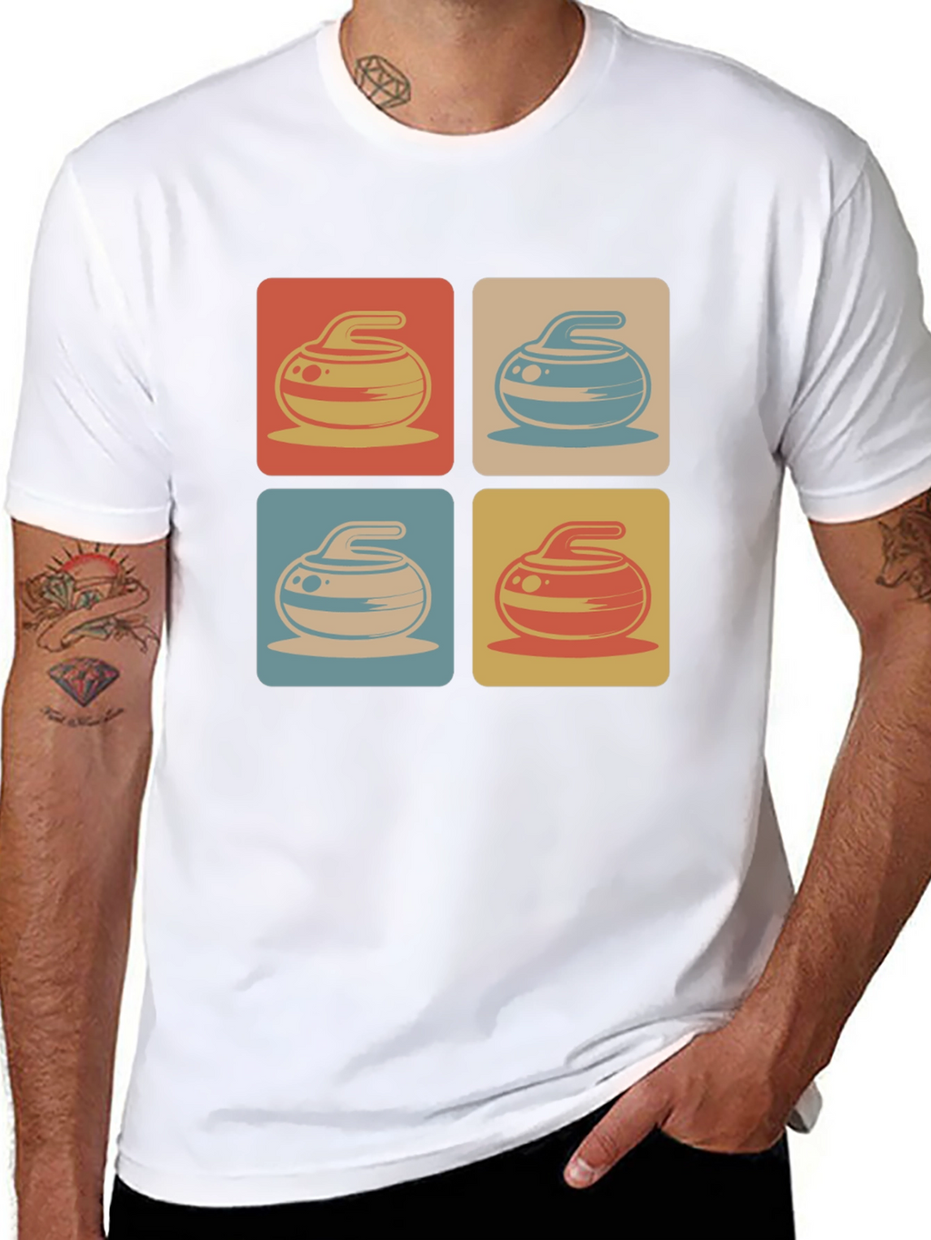 Retro Curling Rock Pattern Tee