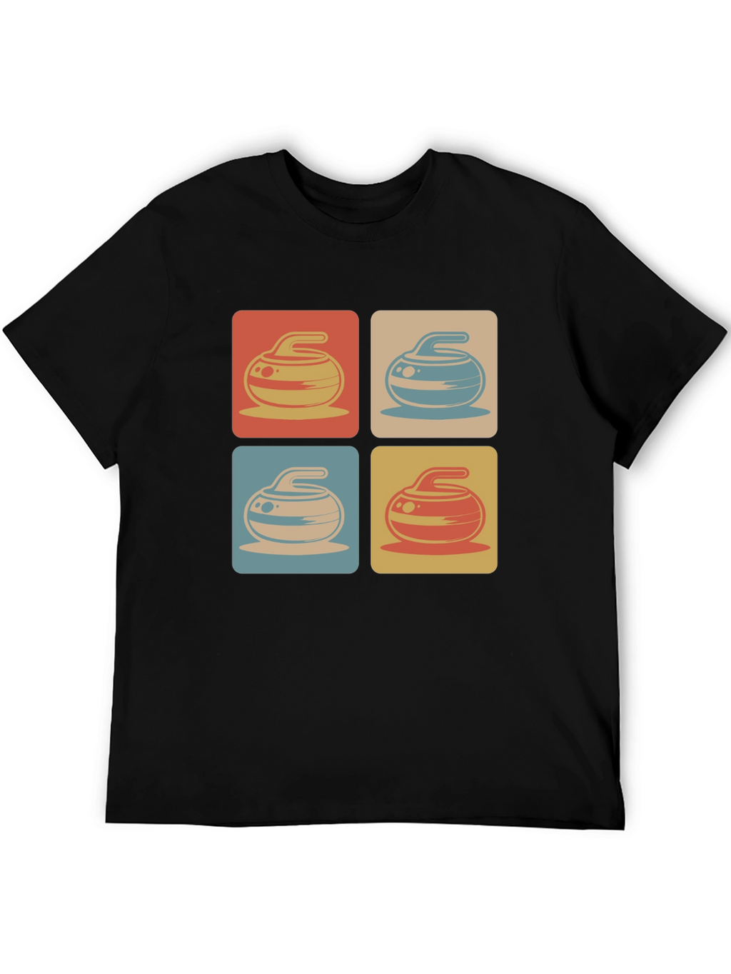 Retro Curling Rock Pattern Tee