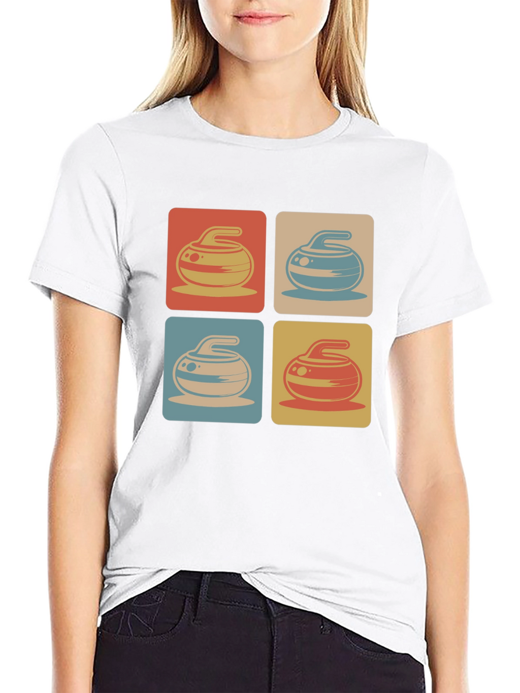 Retro Curling Rock Pattern Tee