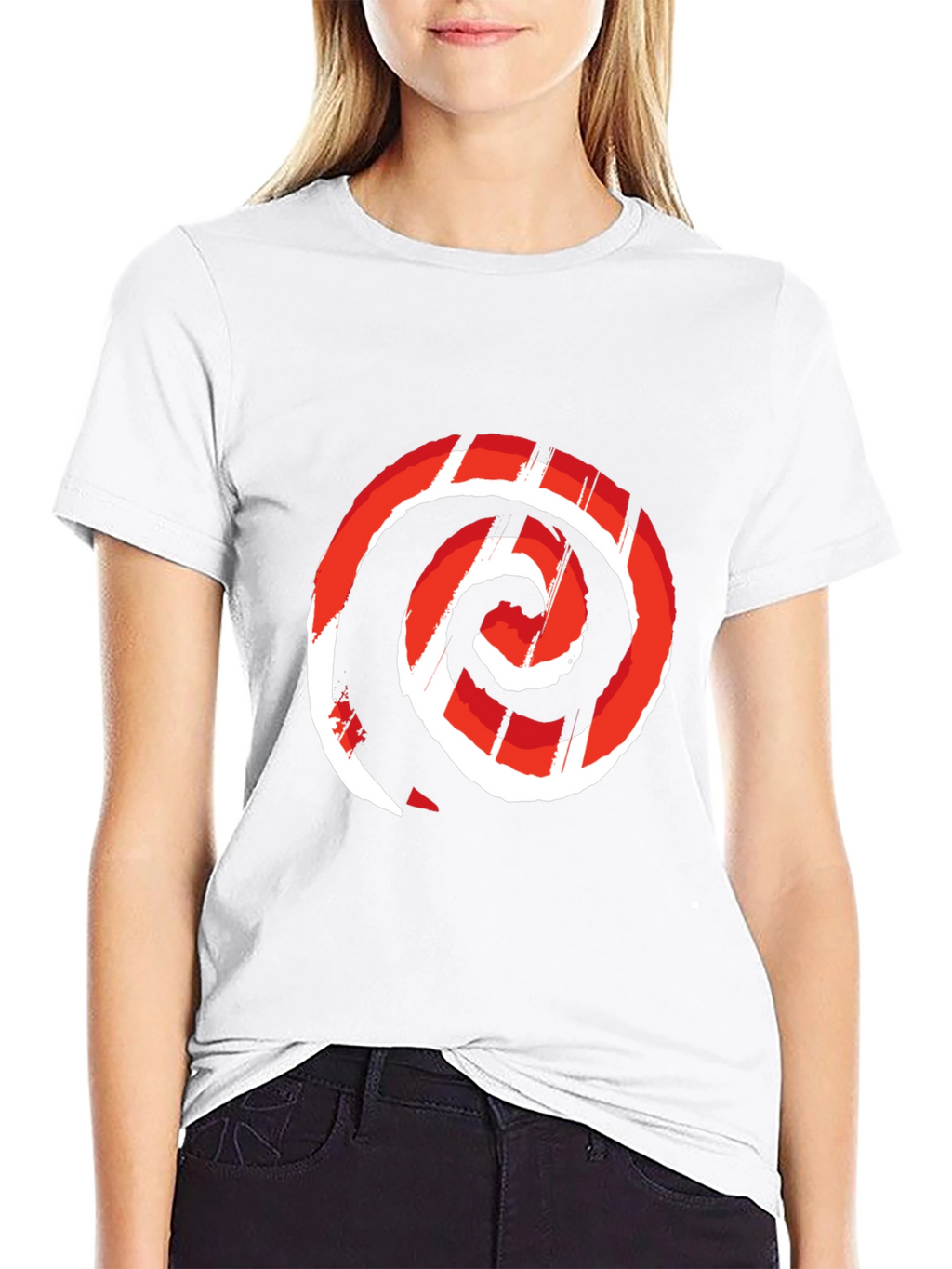 Red Swirl Graphic Print Black Tee