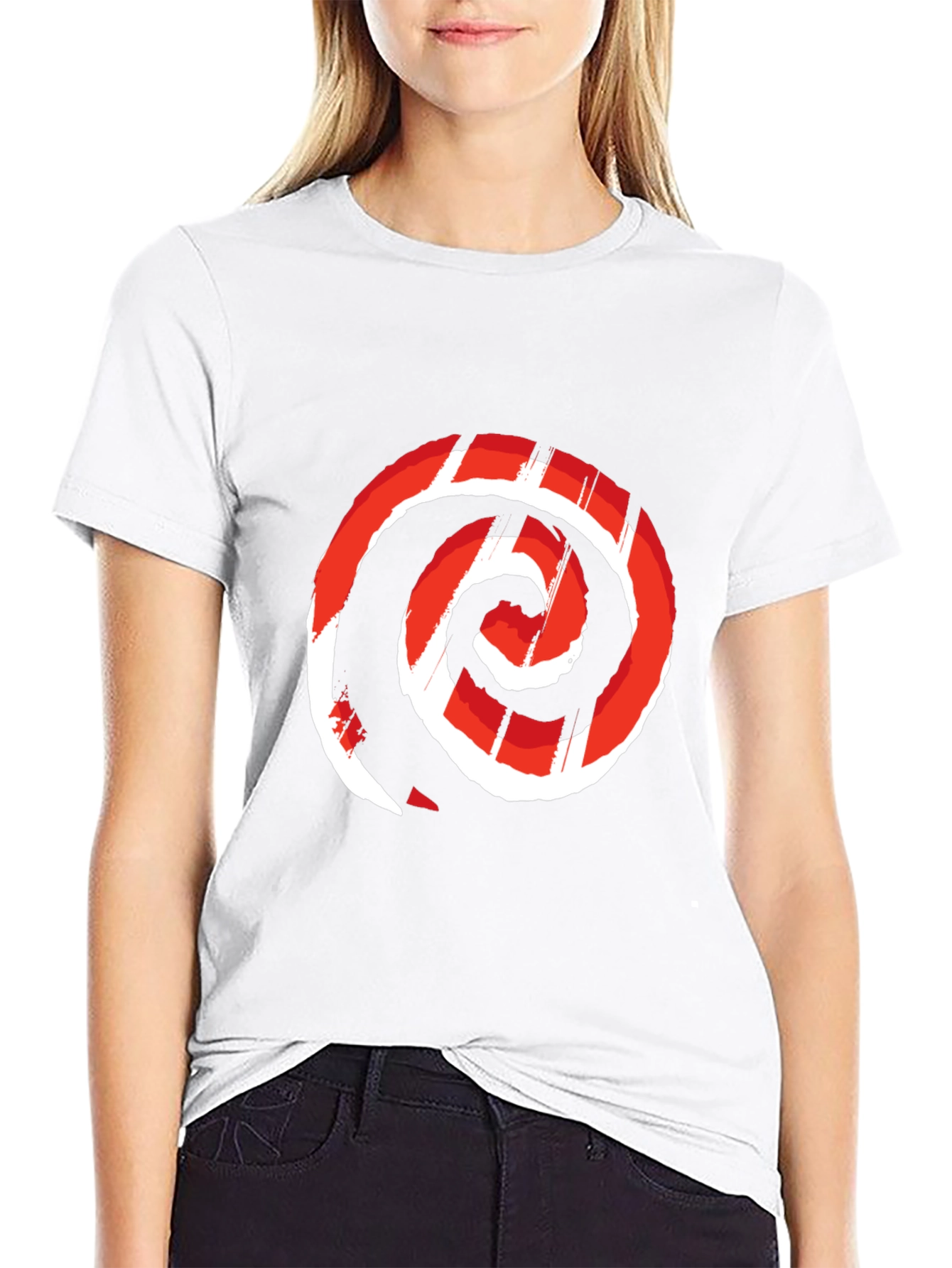 Red Swirl Graphic Print Black Tee