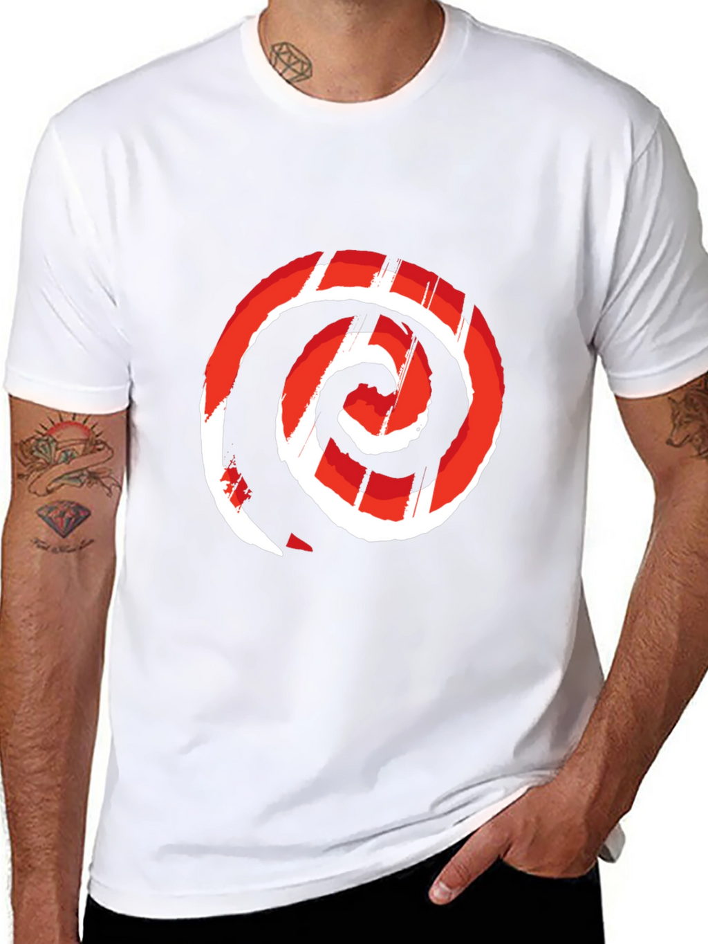 Red Swirl Graphic Print Black Tee