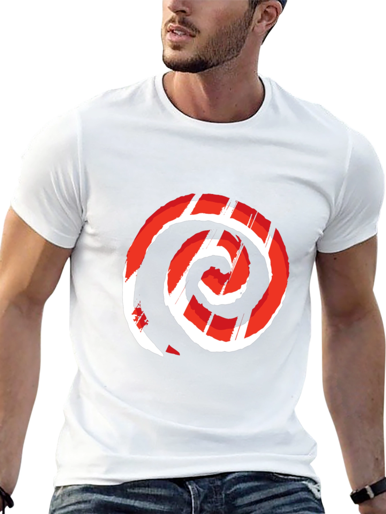 Red Swirl Graphic Print Black Tee