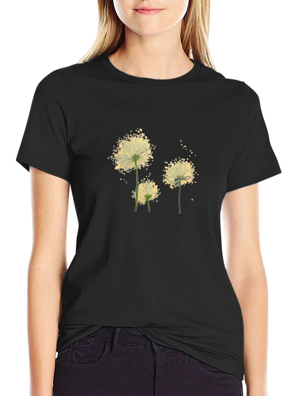 Dandelion Print Black Tee