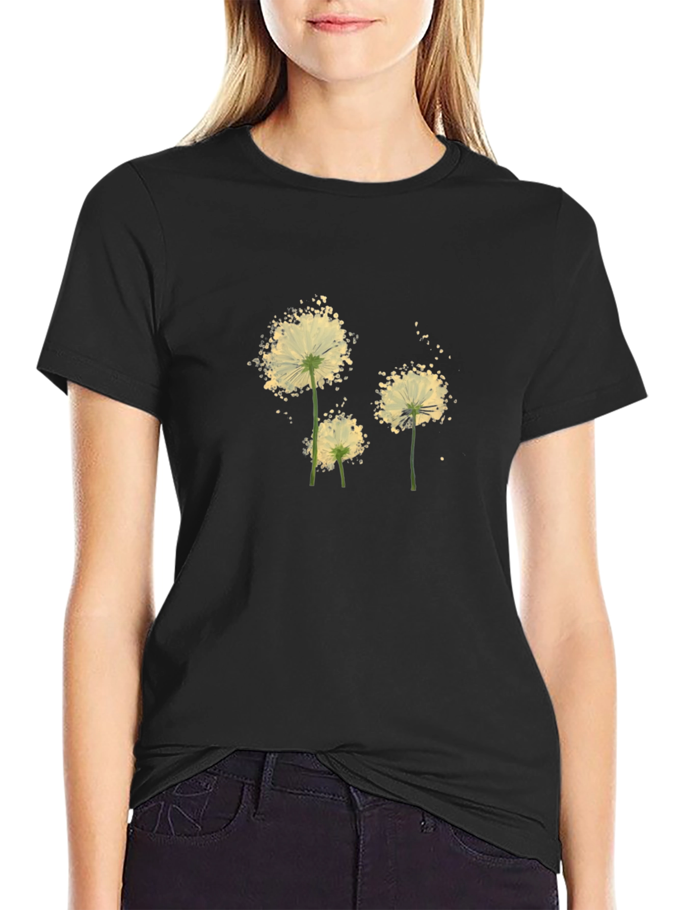 Dandelion Print Black Tee
