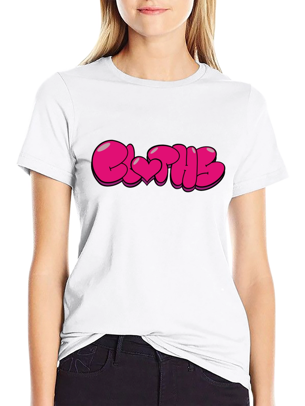 Stylish Black T-Shirt with Pink Bubble Letter Graphic