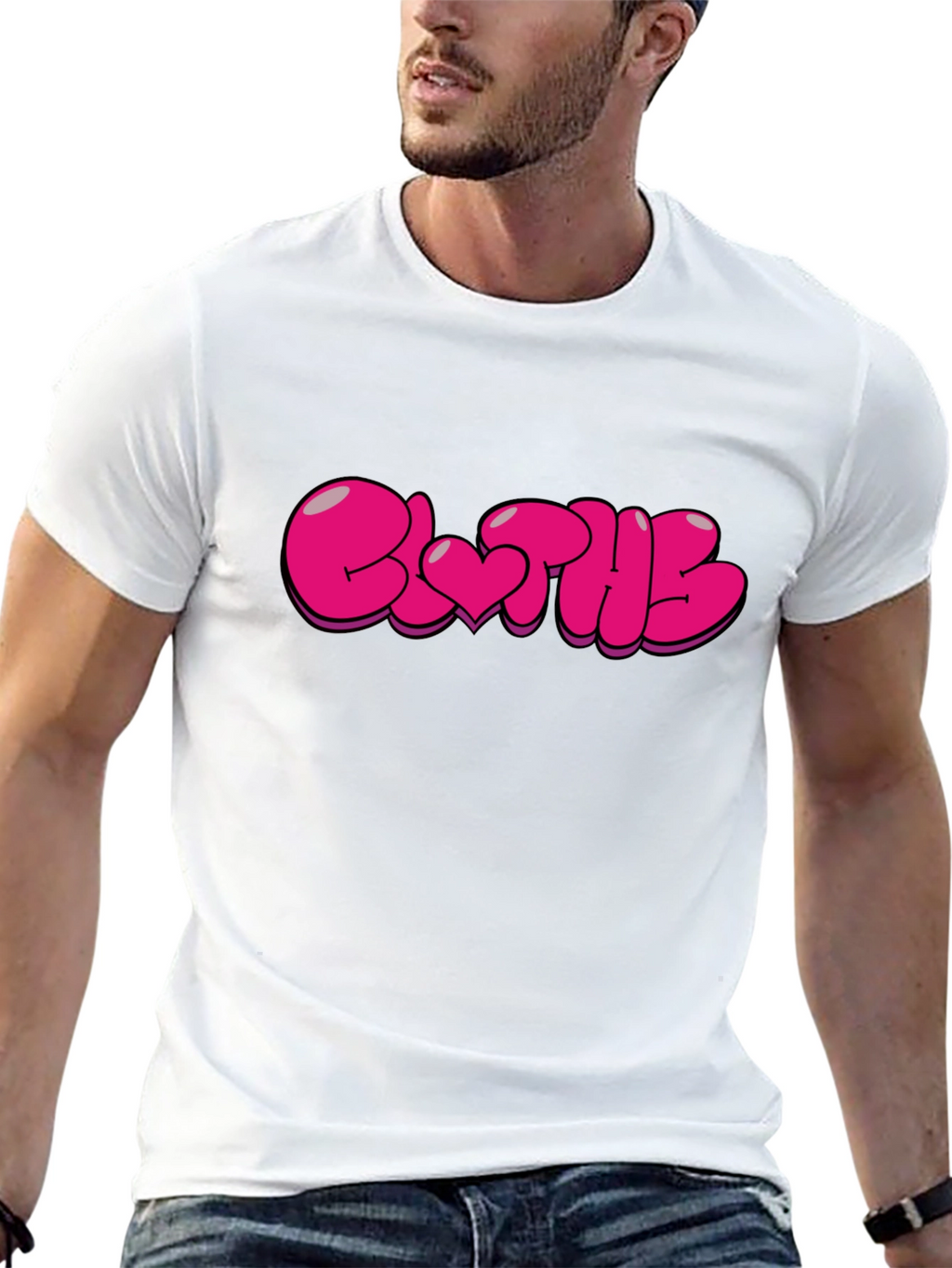 Stylish Black T-Shirt with Pink Bubble Letter Graphic