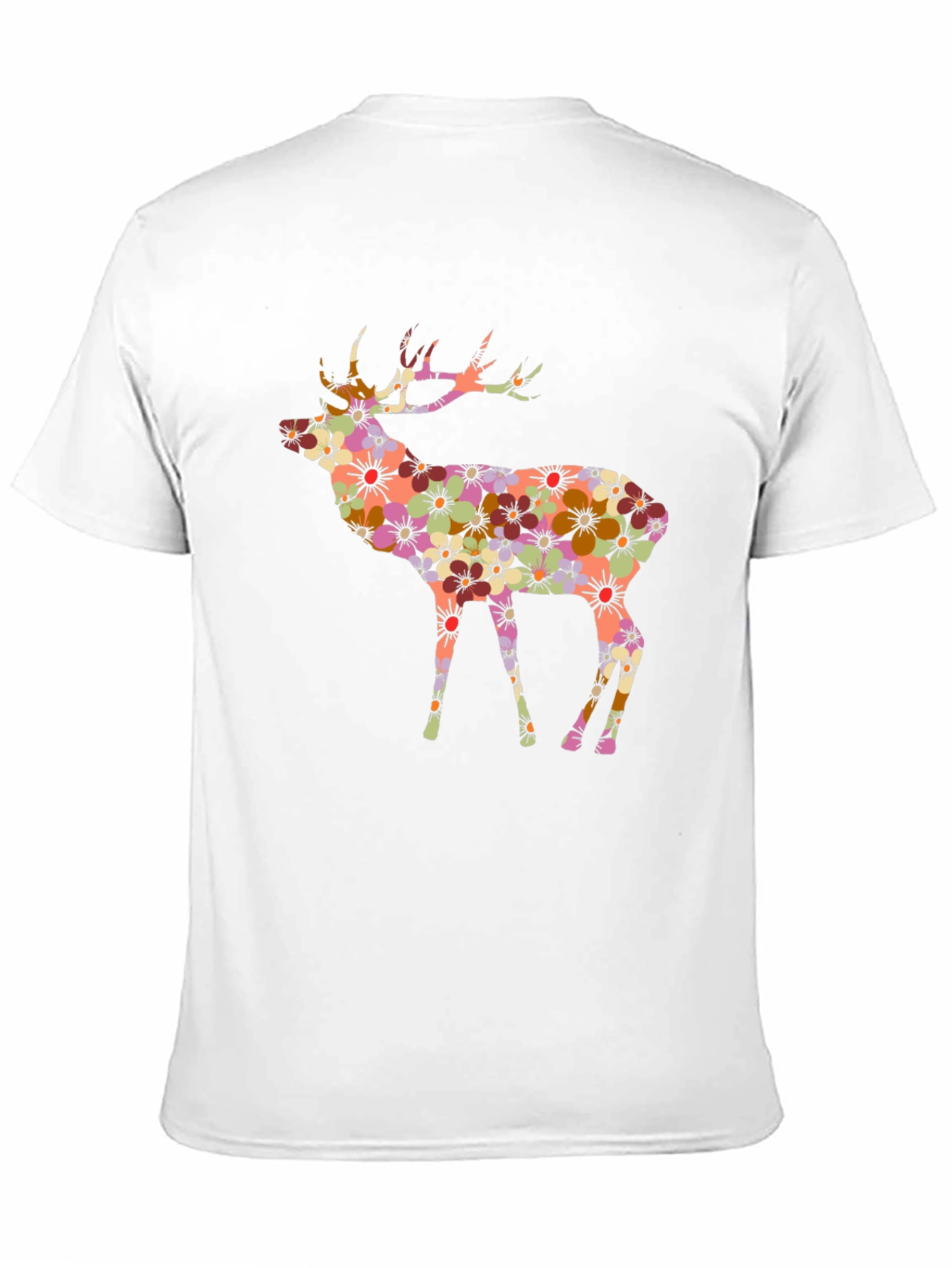 Floral Deer Graphic Black T-Shirt