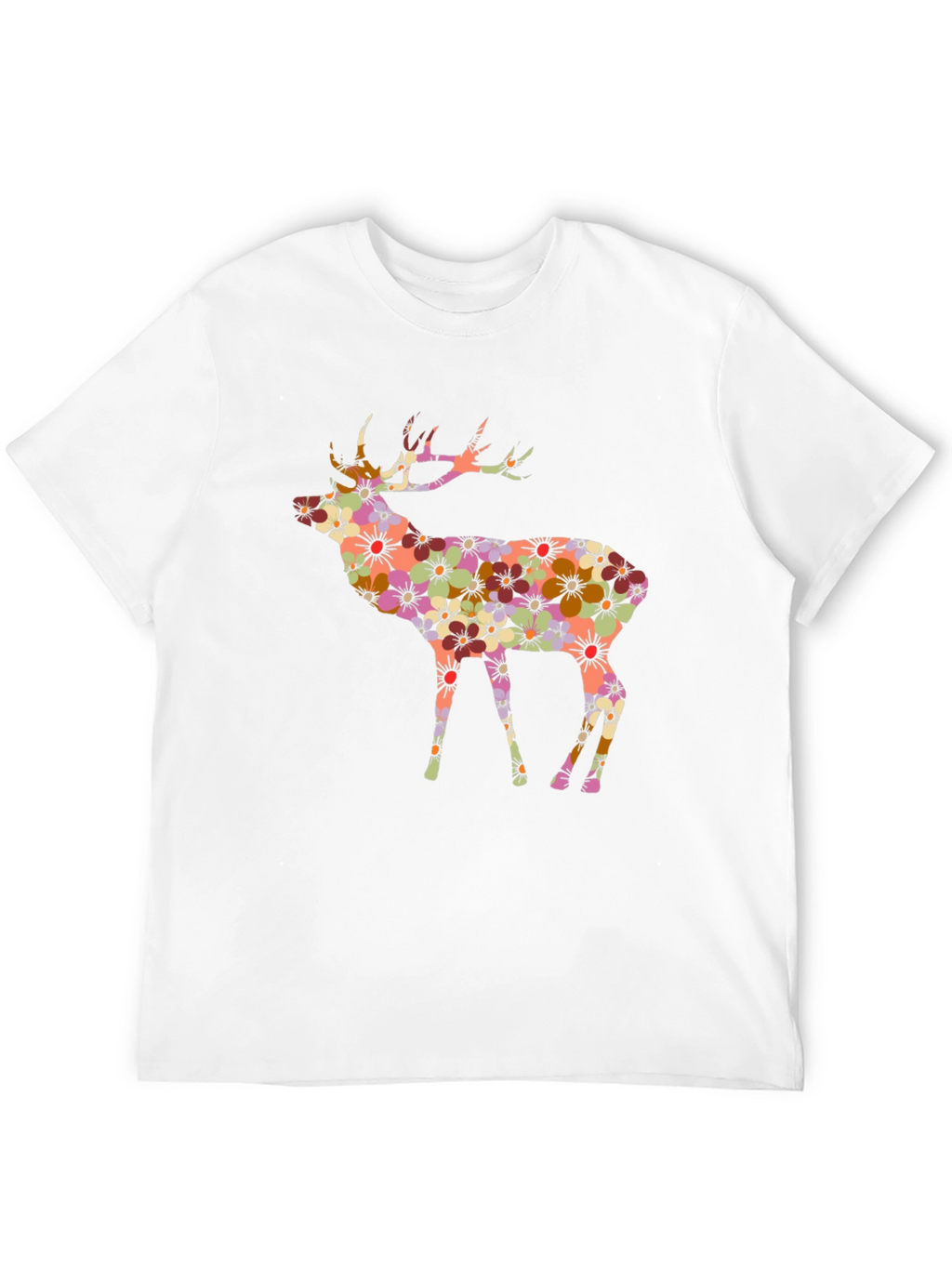 Floral Deer Graphic Black T-Shirt
