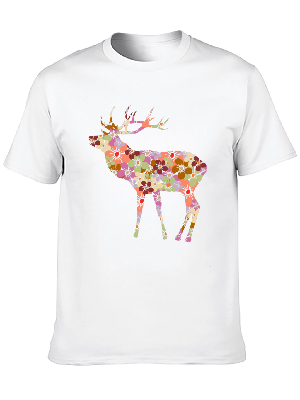 Floral Deer Graphic Black T-Shirt