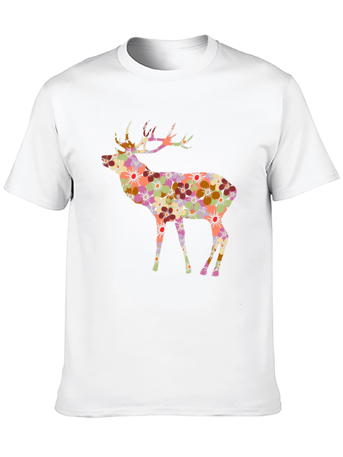 Floral Deer Graphic Black T-Shirt
